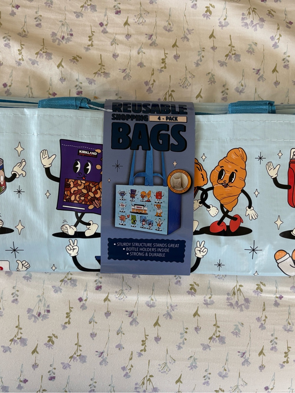 Kirkland Signature Light Blue Reusable Character Shopping Bags — 4-Pack NWT - Picture 2 of 9